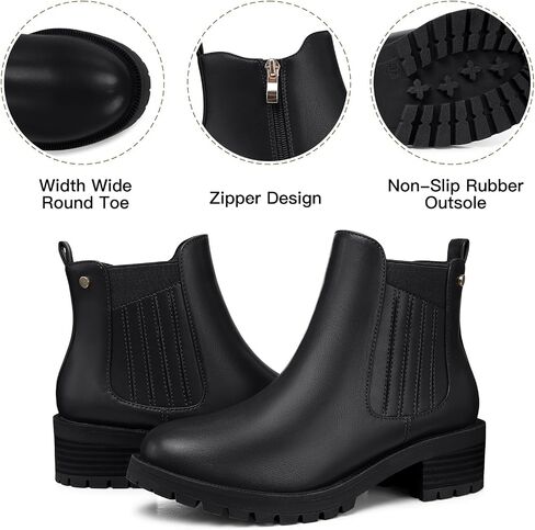 TEMOFON Women's Ankle Boots Chelsea: Fall Round Toe Booties - Chunky Platform Leather Boots with Zipper in Saudi Arabia
