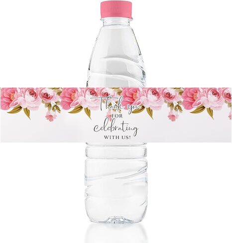 Wedding Water Bottle Labels, 50 Pcs Thank You White and Blue Rose Water Bottle Wraps Water Bottle Stickers for Birthday Baby Shower in Saudi Arabia