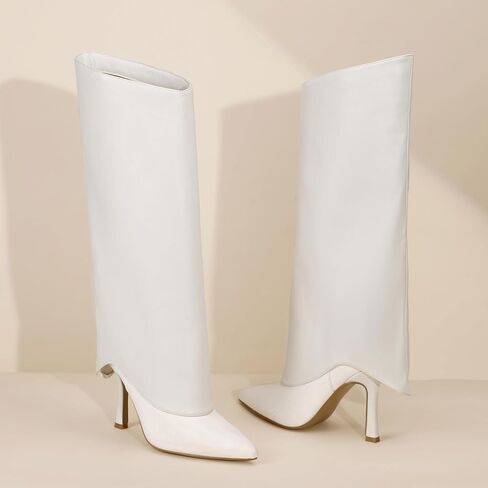 IDIFU IN4 Fold Over Boots for Women Knee High Glitter Pointed Toe Shark Boots Zipper Covered Stiletto High Heel Dress Tall Booties Comfortable Cute Fashion Trendy Dressy Sexy Sparkly Pull On Boots in Saudi Arabia