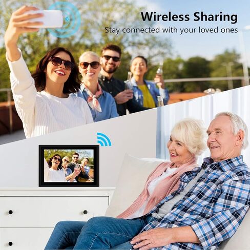 إطار صورة رقمي AEEZO WiFi مقاس 10 بوصات IPS تعمل باللمس FHD 2K إطار صور سحابي ذكي مع مساحة تخزين 16 جيجابايت، إعداد سهل لمشاركة الصور ومقاطع الفيديو، إطار تدوير تلقائي (أسود) in Kuwait