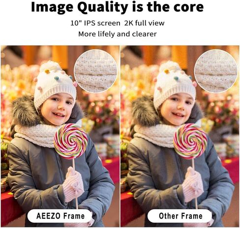 إطار صورة رقمي AEEZO WiFi مقاس 10 بوصات IPS تعمل باللمس FHD 2K إطار صور سحابي ذكي مع مساحة تخزين 16 جيجابايت، إعداد سهل لمشاركة الصور ومقاطع الفيديو، إطار تدوير تلقائي (أسود) in Kuwait