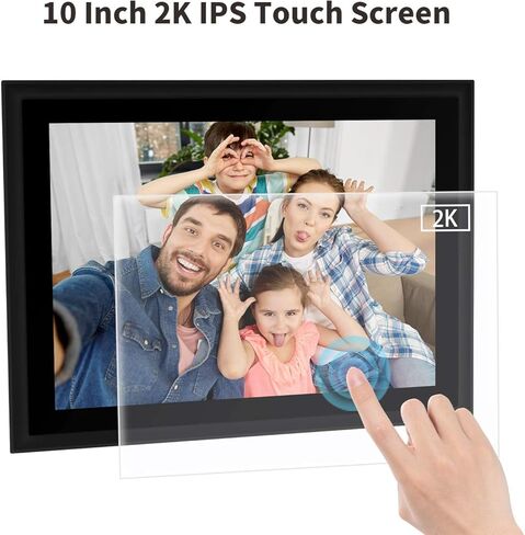 إطار صورة رقمي AEEZO WiFi مقاس 10 بوصات IPS تعمل باللمس FHD 2K إطار صور سحابي ذكي مع مساحة تخزين 16 جيجابايت، إعداد سهل لمشاركة الصور ومقاطع الفيديو، إطار تدوير تلقائي (أسود) in Kuwait