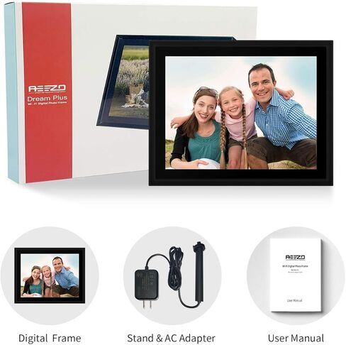 إطار صورة رقمي AEEZO WiFi مقاس 10 بوصات IPS تعمل باللمس FHD 2K إطار صور سحابي ذكي مع مساحة تخزين 16 جيجابايت، إعداد سهل لمشاركة الصور ومقاطع الفيديو، إطار تدوير تلقائي (أسود) in Kuwait