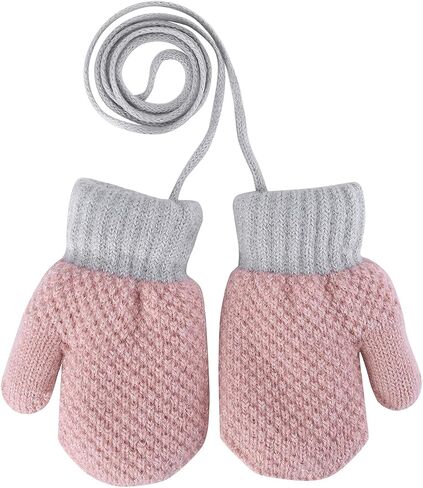 Toddler Winter Mittens Warm Kids Knit Gloves Boys Girls Fleece Lined Mittens String Plush Ski Snow Gloves Mittens 1-3 Years in Kuwait