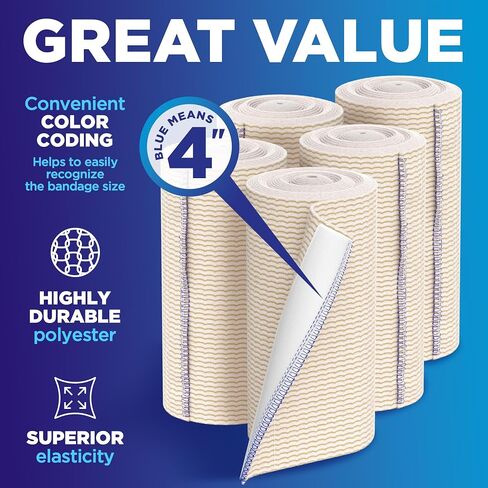 Premium Elastic Bandage Wrap - 6" (2pk) - Strong Compression - Self-Closing Reusable Bandages for Legs, Knee, Abdomen, Lymphedema - Body Wrap in Saudi Arabia