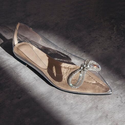 Women's Flats with Rhinestone Bow Pointed Toe Flats for Women Clear Flat in Saudi Arabia