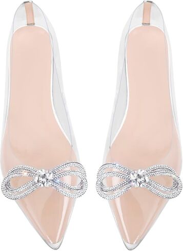 Women's Flats with Rhinestone Bow Pointed Toe Flats for Women Clear Flat in Saudi Arabia