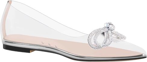 Women's Flats with Rhinestone Bow Pointed Toe Flats for Women Clear Flat in Saudi Arabia