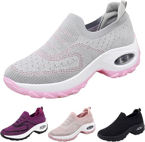 Women's Knit Mesh Orthopedic Platform Sneakers with Air Cushion Arch Support Lightweight Breathable Non Slip Walking Shoes for Workout Jogging Work Loafers in Saudi Arabia