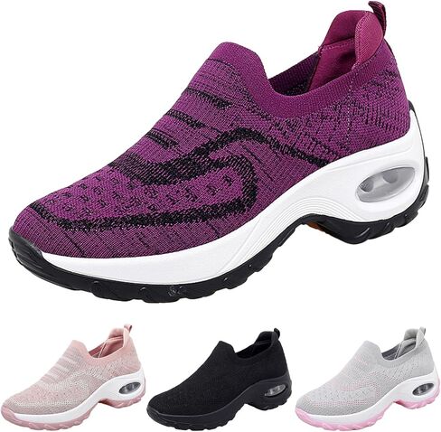 Women's Knit Mesh Orthopedic Platform Sneakers with Air Cushion Arch Support Lightweight Breathable Non Slip Walking Shoes for Workout Jogging Work Loafers in Saudi Arabia