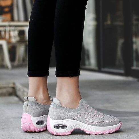 Women's Knit Mesh Orthopedic Platform Sneakers with Air Cushion Arch Support Lightweight Breathable Non Slip Walking Shoes for Workout Jogging Work Loafers in Saudi Arabia