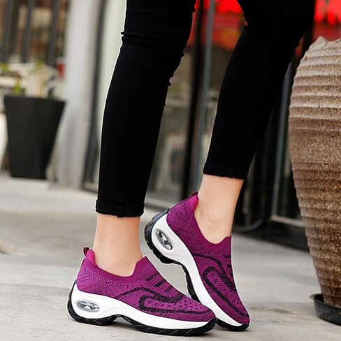 أحذية رياضية نسائية شبكية متماسكة لتقويم العظام مع وسادة هوائية لدعم القوس خفيفة الوزن ومسامية وغير قابلة للانزلاق أحذية مشي للتمرين والركض والعمل in Kuwait