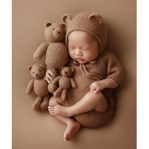 Newborn Photography Props Photo Posing Outfits,2 PCS Baby Photoshoot Costume, (Fits for 0-1 Months Baby Boy and Girl) Crochet Knitted Bodysuit, Newborn Photography Accessories (Romper+Hat)