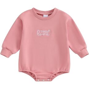 Dcohmch Baby Girls Casual Spring Clothes Letter Embroidery Long Sleeve Romper Newborn Valentines Day Outfit