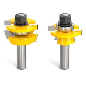 2PCS Bit Shaker Rail and Stile Router Bit Set 1/2 Inch Shank Woodworking Tongue and Groove Router Bit Raised Panel Milling Cutter Tools for Cabinet Door, Frames and More