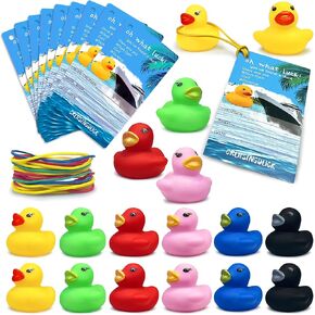 72 PCS Duck Tag Cruise Kits Duck Tags for Cruising Set Include Cruising Rubber Duck Tags Small Cruise Ducks Rubber Bands for Hiding Carnival
