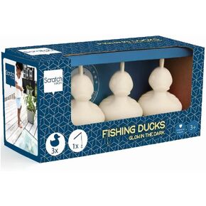 Glow in The Dark Fishing Ducks Set of 3- Includes 1 Fishing Pole- Improves Fine Motor Skills- Bathtub, Pool, Water Table, Birthday and Party Favor Toy for Boys and Girls 3+