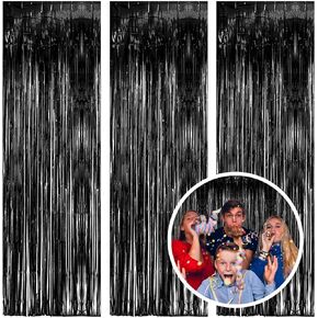 3 Pack Silver Foil Fringe Backdrop Curtains Party Streamers Metallic Tinsel Birthday Backdrop Christmas Bachelorette New Year Engagement Graduation Disco Party Decorations Glitter Backdrop