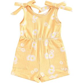 Toddler Baby Girls Daisy Romper Clothes Ribbed Summer Ruffles Jumpsuit Overalls One-Piece Shortalls Playsuit Outfits
