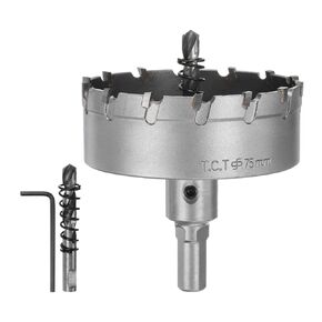 HARFINGTON Metal Hole Saw Carbide Cutter 75mm / 2.96" Dia for 0.39" Thick Stainless Steel, Metal, Aluminum Alloy, Copper, Brass, Plastic, with Extra Center Bit