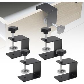 Drawer Fixing Clip, 4Pcs Drawer Front Panel Installation Clamp Cabinet Hardware Jig C Clamps Drawer Drill Hole Guide C Clamp for Woodworking Tables Desk Mount, with Big Silicone Protective Pad