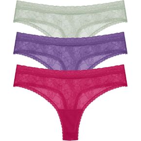 طقم ثونغ دانتيل Bliss Allure مقاس واحد للنساء من Natori مكون من 3 قطع