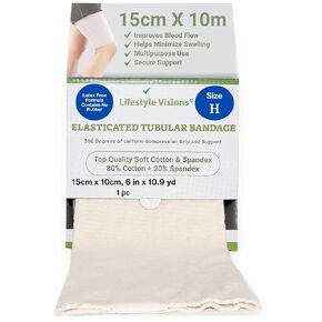 Tubular Bandage, Size G, Fits Large Legs, Latex-Free, Soft Organic Cotton Stockinette, Delicate for Sensitive Skin, Comfortable All-Around Compression, by Lifestyle Visions
