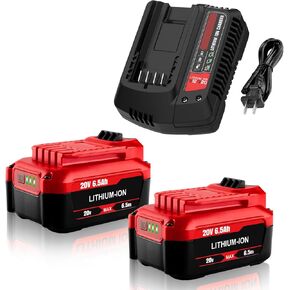 Powilling 2Pack CMCB204 6.5Ah 20V Lithium-ion Battery Replacement for CMCB204 CMCB202 CMCB201 Craftsman V20 Battery with Craftsman 20V Battery Charger