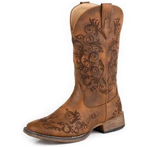Roper Women's Bailey Laser Western Boot, Tan, 7.5