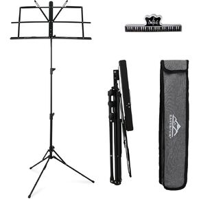 EASTROCK Folding Music Sheet Stand 2 in 1 Dual-Use Portable Music Stand Lightweight with Carrying Bag, Metal Music Stand Foldable with Music Sheet Holder Suitable for Instrumental Performance
