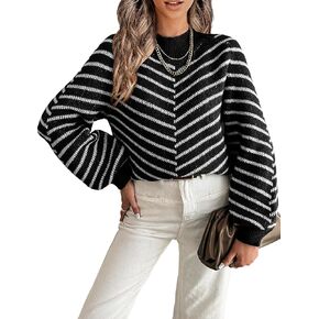 Theenkoln Women Striped Fall Sweater:Crew Neck Long Sleeve Color Block Casual Loose Pullover Knit Tops