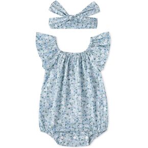 Simplee kids Baby Girls Summer Romper Onesie Infant Newborn Floral Ruffled Sleeveless Bodysuit