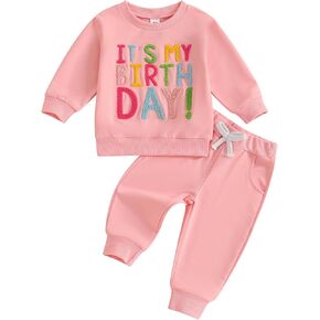 Toddler Baby Girl Fall Winter Outfit Letter Embroidery Long Sleeve Sweatshirt And Pants 2 Piece Sweatsuit Clothes
