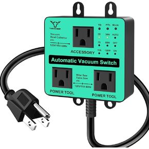 Upgraded Automatic Vacuum Switch, Autoswitch for Dust Collector, Customizable Delay (3/7/10s) for Shop Vac, Adjustable Power Tool Trigger (30/60/100W), with Overload and Tripping Protection-cyan