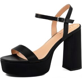 Platform Heels for Women 4.8 Inches Chunky Heels Sandals for Women Comfy Open Round Toe Block Heeled Sandals Ankle Strappy Heels for Women Fashion Dress Wedding High Heeled Wedges Pumps