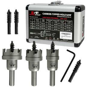 S&F STEAD & FAST Carbide Hole Cutter 7/8, 1-1/8, 1-3/8", Heavy Duty Carbide Tipped Hole Cutter for The Professional, Carbide Hole Saw Kit with 3 Extra Pilot Bits