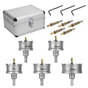 5Pcs (54-76mm) TCT Carbide Hole Saw Kit for Hard Metal, 5Pcs Large Hole Cutters with 5Pcs Extra Pilot Drill bits and 3Pcs Hex Key for Stainless Steel, Iron,Aluminum,Alloy,Metal