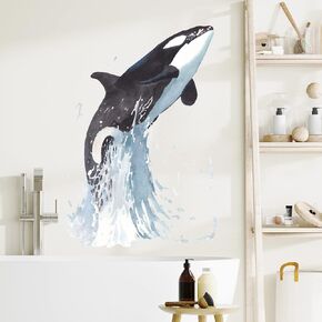 Killer Whale Jumping out of the Water Wall Decal Nursery Orca Sea Animal Wall Sticker Removable Peel and Stick Waterproof Wall Art Decor Stickers for Kids Baby Classroom Preschool Living Room