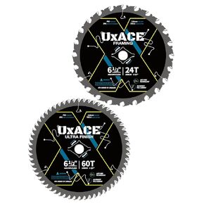 6-1/2-Inch 24&60-Tooth Circular Saw Blade with 5/8-Inch Arbor, Framing & Ultra Finish Wood Cutting, Carbide Tip, Thin Kerf, for Plywood, MDF, OSB, Laminated, 2 Pack