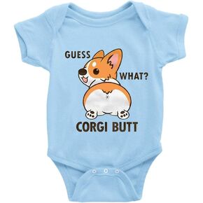 Guess What Corgi Butt Short Sleeve Newborn Romper Cute Baby Clothes