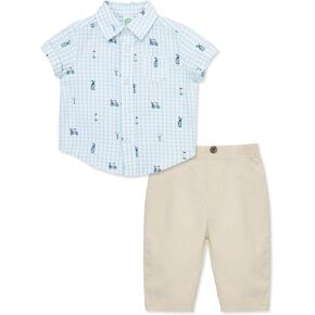 Little Me Baby Boys' 2-Piece Collared Shirt and Pant Set, 12-24 Months