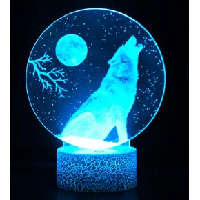3D Wolf Night Light Lamp Illusion 7 Color Changing Table Desk Decoration Lamps Gift Acrylic Flat ABS Base USB Cable Toy