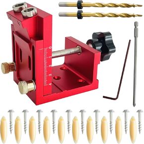 Pocket Hole Jig Kit Adjustable Hole Woodworking Tool with 2 Drill, Pocket Dowel Hole Jig System Set for 15 Degree Joint Angle