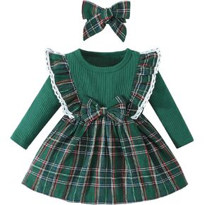 Baby Toddler Girl Fall Winter Clothes Christmas Outfit Xmas Plaid Dress Christmas Dress