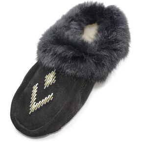 Hohokam Mukluks Women's Moccasin handmade Luxurious fuzzy rabbit fur collar house slippers