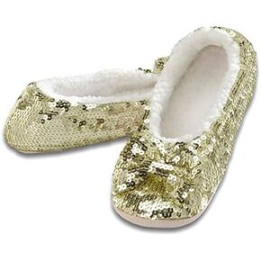 Snoozies Ballerina Bling Metallic Shine Women Slippers | Sequin Socks with Grippers