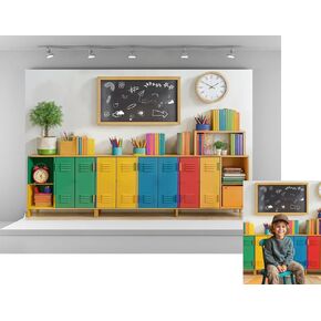 Kate 7x5ft Back to School Backdrops for Photography Blackboard Clock Background Colorful Bookcase Stationery Backgrounds Children Love Study Banner Backdrop