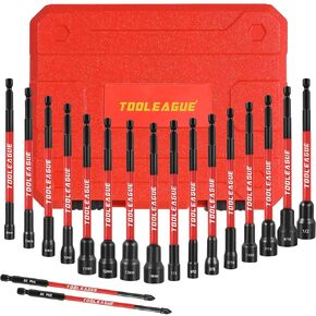 TOOLEAGUE 18Pcs Magnetic Nut Driver Set, Metric and SAE 6 IN Long Shank Nut Driver Bits for Impact Drill,Socket Set with Tool Box