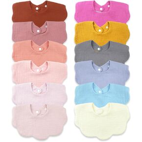 12PCS Baby Bibs Drool Bibs for Baby Girl Boy 4-Layer 100% Muslin Cotton Teething Bibs Drooling Bibs Absorbent&Soft&Breathable Scarf Muslin Baby Bibs