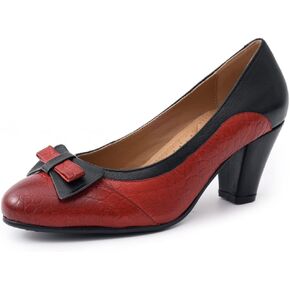 Mona flying Leather Mid Chunky Pumps Elegant Women Slip On Classic Comfortable Elegant Handmade Work Shoes